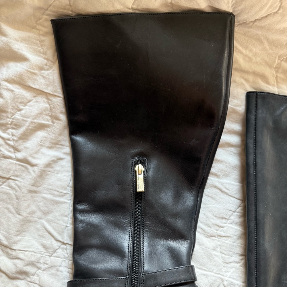 Vince Camuto Women’s Black Leather Strap Knee High Heel Boots - Picture 6 of 16